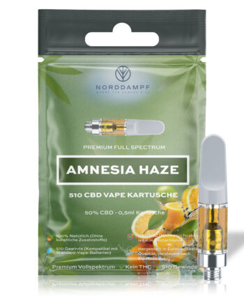 Norddampf AMNESIA HAZE CBD Kartusche 50 % – Vollspektrum, THC-frei, 0,5 ml, 510er Gewinde