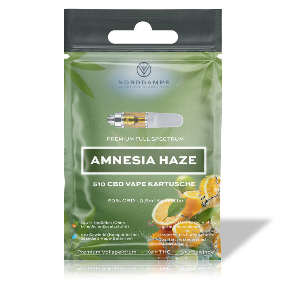 Norddampf AMNESIA HAZE CBD Kartusche 50 % – Vollspektrum, THC-frei, 0,5 ml, 510er Gewinde