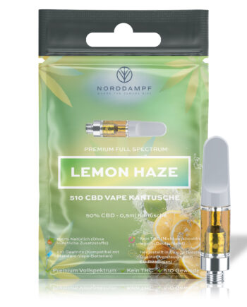 Norddampf LEMON HAZE CBD Kartusche 50 % – Vollspektrum, THC-frei, 0,5 ml, 510er Gewinde
