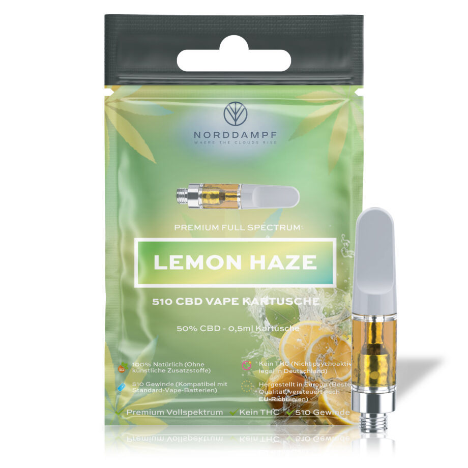 Norddampf LEMON HAZE CBD Kartusche 50 % – Vollspektrum, THC-frei, 0,5 ml, 510er Gewinde