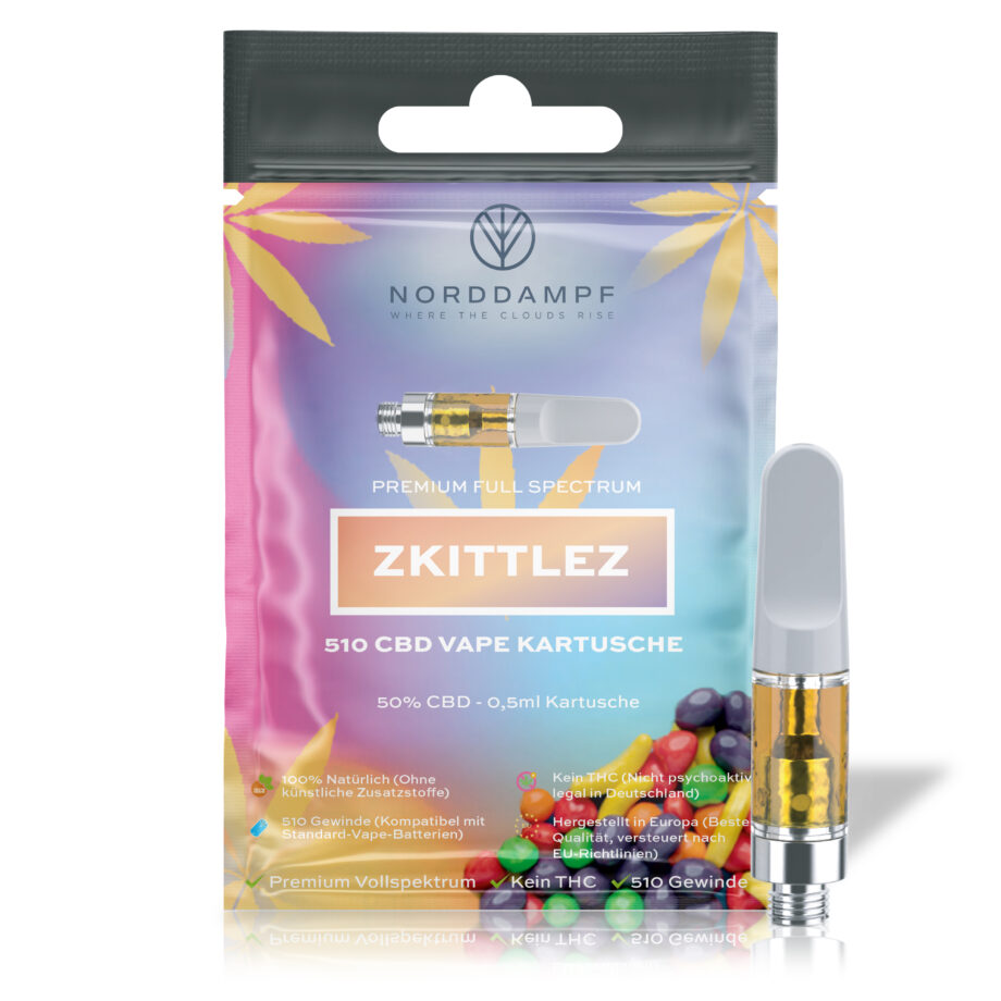 Norddampf ZKITTELZ CBD Kartusche 50 % – Vollspektrum, THC-frei, 0,5 ml, 510er Gewinde