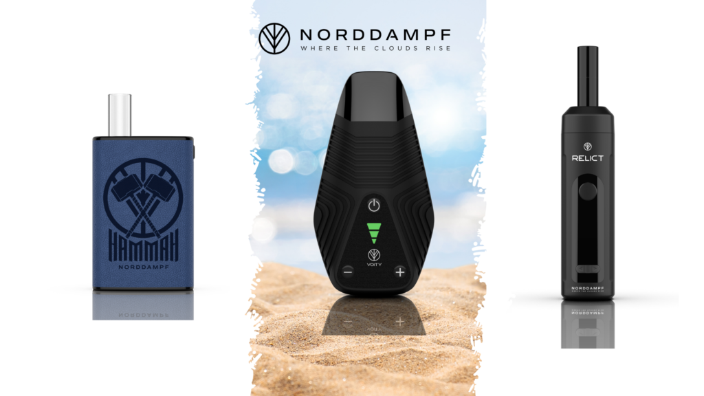 Drei Norddampf Vaporizer – Hammah, Voity und Relict – im Vergleich mit Sommer Hintergrund