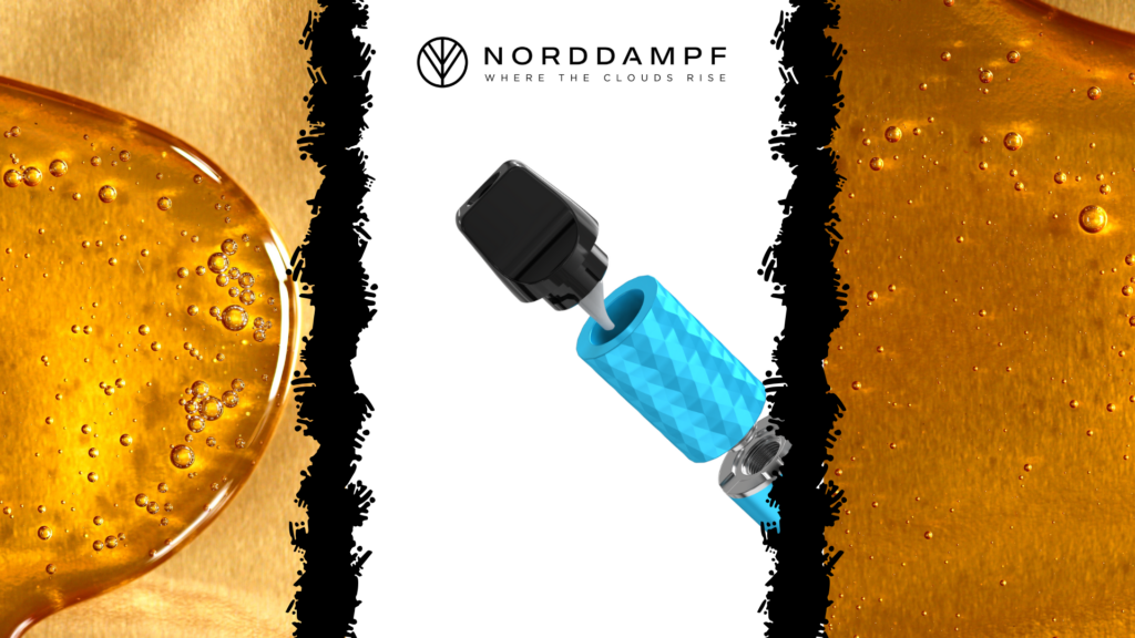 Terp Pen Vaporizer von Norddampf mit Wachs-Extrakt im Hintergrund