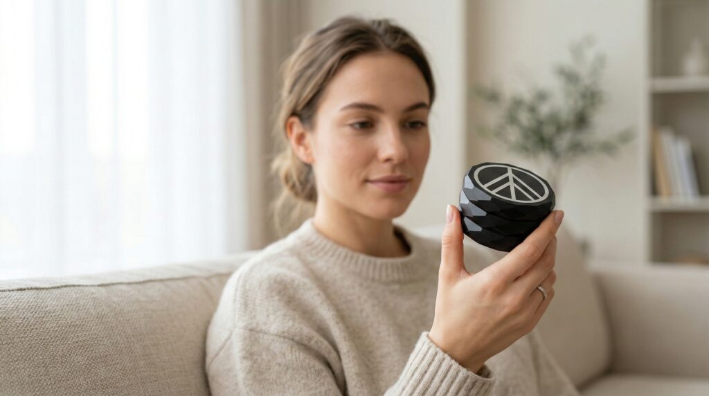 Eine junge Frau schaut sich ihren Norddampfgrinder an.