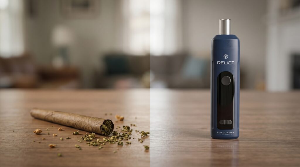 "Blunt" refers to smoking; the alternative is vaporizing cannabis. The Relict Norddampf is designed for this purpose. This top-selling product stands out for its high temperatures, which also make it easier for smokers to switch.