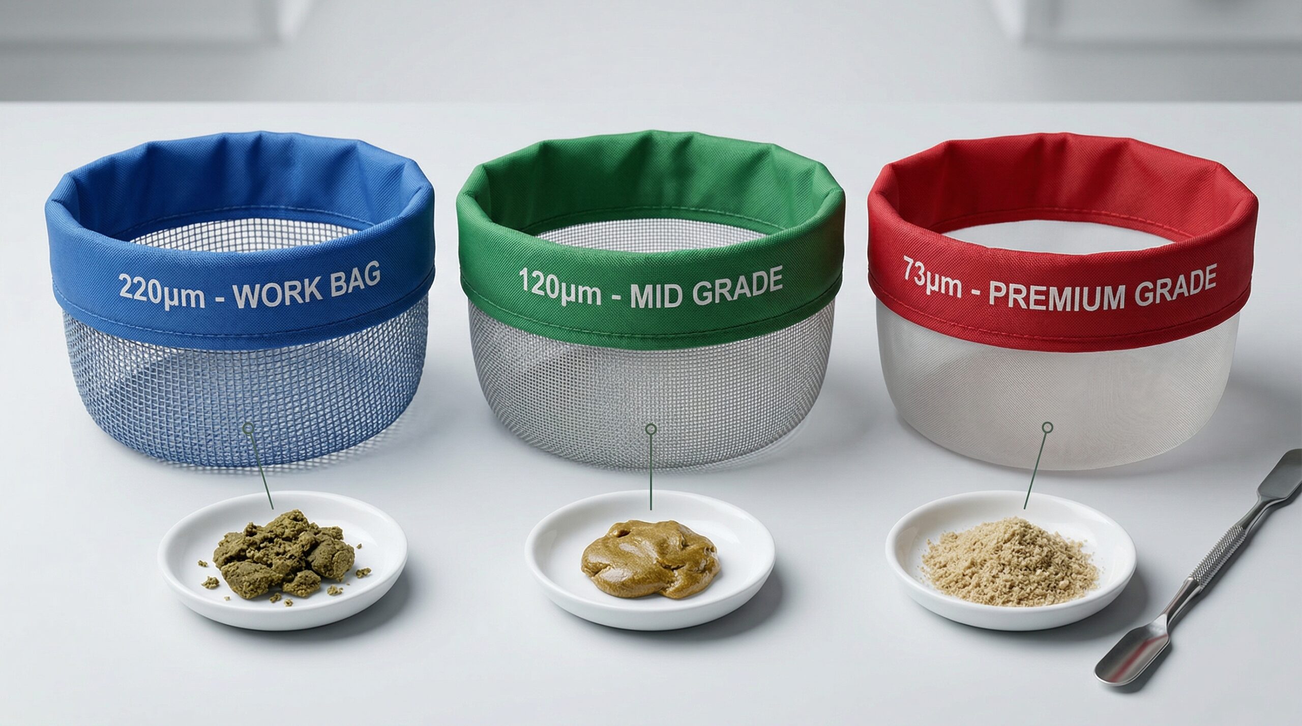 Bubble bags in various sizes for making bubble hash