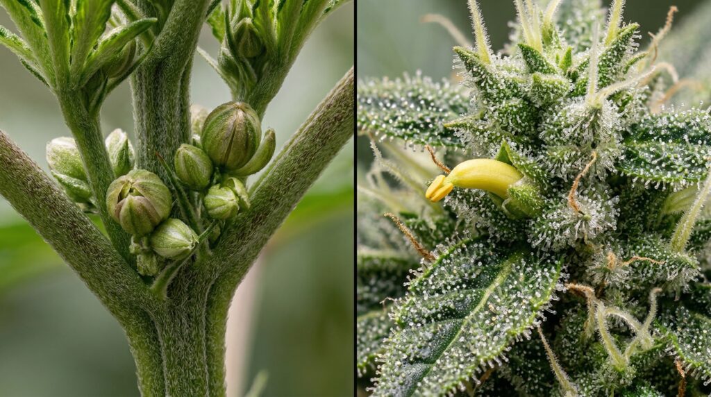 Männliche Pollensäcke bilden sich meistens an den Nodien. Nanners hingegen bilden sich innerhalb des Buds.