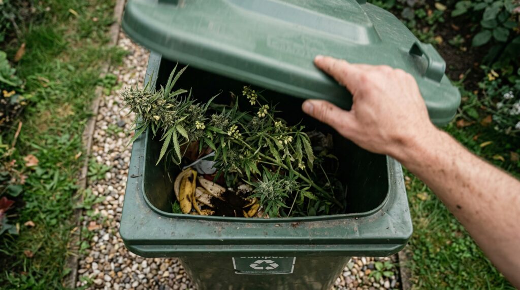 eine gezwitterte Cannabispflanze wird entsorgt, damit die Pollen die anderen Pflanzen nicht befruchten. 