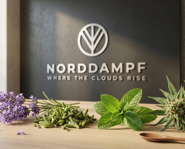 Verschiedene Kräuter, wie Lavendel, Kanna; Minze und Cannabis, liegen zum Vergleich auf dem Tisch.