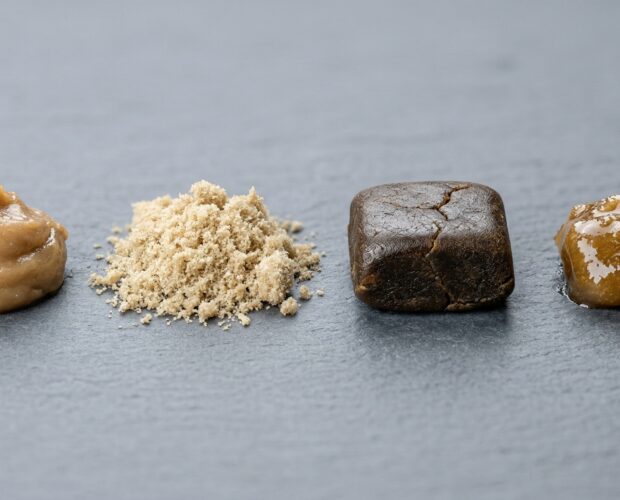 Various types of hashish produced using different manufacturing methods