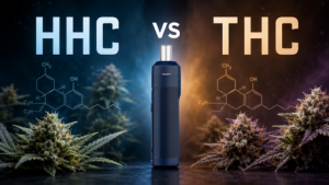 HHC vs. THC im Vergleich: Vaporizer und Cannabisblüte veranschaulichen den Unterschied zwischen Hexahydrocannabinol und THC